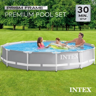 Intex Prism Frame 12 Foot X 30 Inch Round Above Ground Outdoor Swimming Pool Set For Backyards With 530 GPH Filter Pump And Steel Frame Pool Ladder 2 Intex Prism Frame 12 Foot X 30 Inch Round Above Ground Outdoor Swimming Pool Set For Backyards With 530 GPH Filter Pump And Steel Frame Pool Ladder - Image 2