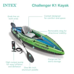 Intex Challenger K1 1 Person Durable Vinyl Streamline Sporty Kayak With Inflatable Seat And Backrest, Oar, Pump, Carrying Bag, And Repair Kit (2 Pack)