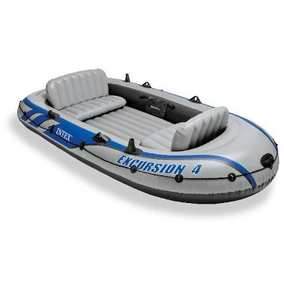 Intex Excursion 4 Inflatable Raft Set W/ 2 Transom Mount 8 Speed Trolling Motors 1 Intex Excursion 4 Inflatable Raft Set W/ 2 Transom Mount 8 Speed Trolling Motors