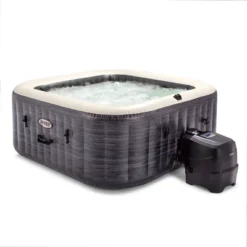 Intex PureSpa Plus Greystone Inflatable Square Outdoor Hot Tub Spa, 83" X 28" With PureSpa Maintenance Accessory Brush, Skimmer, And Scrubber Kit