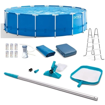 Intex 15' X 48" Metal Frame Round Above Ground Pool Set 6-pack Filters With Maintenance Kit 4 Intex 15' X 48" Metal Frame Round Above Ground Pool Set 6-pack Filters With Maintenance Kit - Image 4