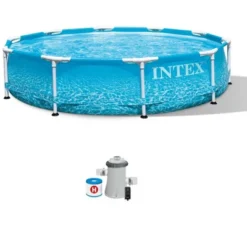 Intex 10 Foot X 30 Inch Round Metal Frame Outdoor Backyard Above Ground Beachside Swimming Pool With Reinforced Sidewalls, Blue -Intex GUEST 1f0bd81d 3cc6 42b4 bf26 a7237f6c6b35
