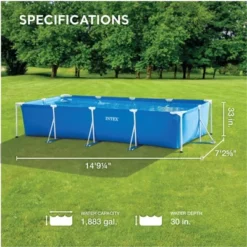 INTEX Rectangular Frame 14.9 Ft X 7.2 Ft X 2.75 Ft Above Ground Swimming Pool Set: Filter Pump – Rust-Resistant Frame – Tool-Free Assembly – 28279EH