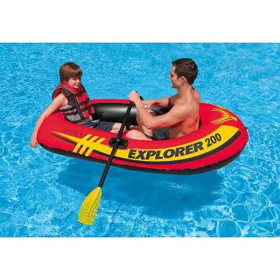 Intex Explorer 200 Inflatable 2 Person River Boat Raft Set With 2 Oars & Pump 1 Intex Explorer 200 Inflatable 2 Person River Boat Raft Set With 2 Oars & Pump