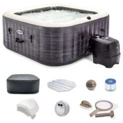 Intex PureSpa Plus Greystone Inflatable Square Outdoor Hot Tub Spa, 83" X 28" With PureSpa Maintenance Accessory Brush, Skimmer, And Scrubber Kit -Intex GUEST 2d920c20 2f19 4e13 9779 988200bde678