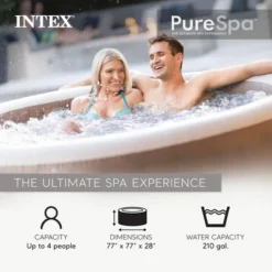 INTEX 28425EP PureSpa Bubble Massage Spa Set: Includes Energy Efficient Spa Cover – 120 Bubble Jets – 4 Person Capacity – 77" X 28"