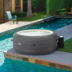 Intex SimpleSpa Bubble Massage 4 Person Inflatable Round Hot Tub Relaxing Outdoor Water Spa With Soothing Jets, Insulated Cover, And Storage Bag, Gray -Intex GUEST 3f60eb3b 001a 4aaa b17e b3ab535b5726