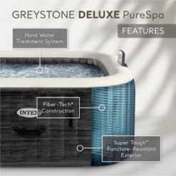 Intex PureSpa Plus Greystone Inflatable Square Outdoor Hot Tub Spa, 83" X 28" With PureSpa Maintenance Accessory Brush, Skimmer, And Scrubber Kit -Intex GUEST 4a3b728d 698e 4b06 b650 53438c25c3c4