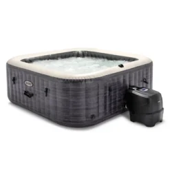 Intex PureSpa Plus Greystone Inflatable Square Hot Tub Spa, 94 X 28", With Attachable Cup Holder And Refreshment Tray Hot Tub Accessory, Tan (4 Pack)