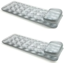 Intex 18-Pocket Suntanner Inflatable Floating Mat 74in X 28in Gray (2-Pack)