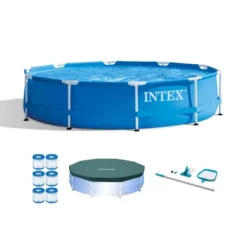 Intex Metal Frame 10' X 30" Round Outdoor Swimming Pool Set With 330 GPH Filter Pump, Maintenance Kit, Cover, And Filter Cartridges (6 Pack) -Intex GUEST 73cc9491 2c62 4a9c 99f0 6a179440383f