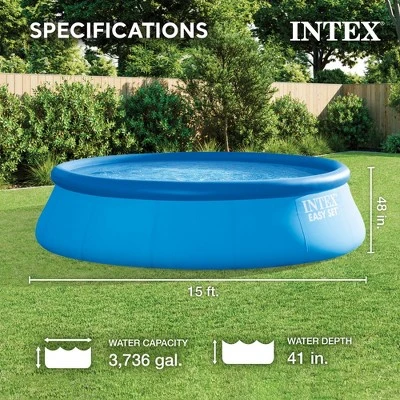 Intex 15'x48" Round Inflatable Outdoor Above Ground Swimming Pool Set With Ladder, Filter Pump, And Deluxe Maintenance Pool Cleaning Kit For Backyards 1 Intex 15'x48" Round Inflatable Outdoor Above Ground Swimming Pool Set With Ladder, Filter Pump, And Deluxe Maintenance Pool Cleaning Kit For Backyards