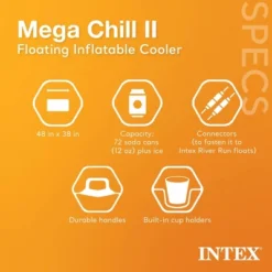 Intex Inflatable Mega Chill II 72 Can Beverage Cooler Float With Lid, 2 Pack