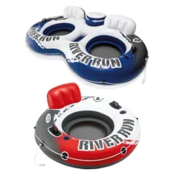 Intex 58837EP River Run Inflatable 2 Rider Inflatable Innertube Float With Built In Cooler + Intex 56825EP River Run Single Inflatable Innertube Float