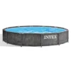 Intex 26749ST 12 Foot X 30 Inch Round Steel Frame Above Ground Pool Set With Filter Cartridge Pump & Pool Liner, Protective Canopy, Gray Woodgrain