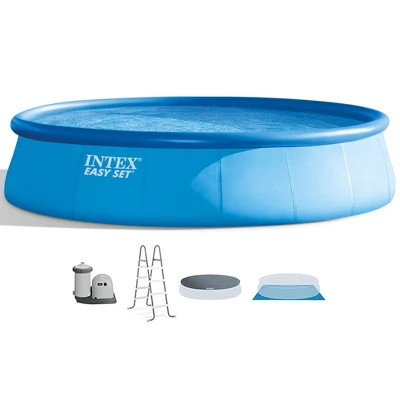 Intex Easy Set 18' X 48" Round Inflatable Above Ground Swimming Pool Set With Filter Pump, Ladder, Pool Cover, And Filter Cartridges (6 Pack) 1 Intex Easy Set 18' X 48" Round Inflatable Above Ground Swimming Pool Set With Filter Pump, Ladder, Pool Cover, And Filter Cartridges (6 Pack)