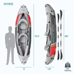 Intex Dakota K2 2 Person Inflatable Vinyl Kayak And Accessory Kit With 86 Inch Oars, Air Pump, And Carry Bag For Lakes And Rivers, Gray And Red -Intex GUEST ac7a5fcd 1199 41eb acaa e88174f42442