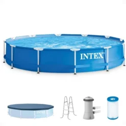 Intex 12' X 30" Round Metal Frame Outdoor Above Ground Swimming Pool Set With Filter Pump, Cartridges, 42 Inch Steel Pool Ladder, And Secure Cover -Intex GUEST af42b071 a77d 42cb 983d d236c8a5d239