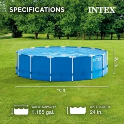 Intex Metal Frame 10' X 30" Round Outdoor Swimming Pool Set With 330 GPH Filter Pump, Maintenance Kit, Cover, And Filter Cartridges (6 Pack)