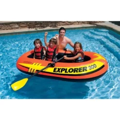 Intex Explorer 300 Compact Fishing 3 Person Raft Boat W/ Pump & Oars (2 Pack)