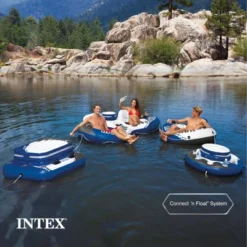 Intex Mega Chill II Inflatable 72 Can Beverage Cooler Bundled With River Run I 1 Person Inflatable Floating Lounge Water Raft (4 Pack) -Intex GUEST b3dd13c8 913e 43d1 8052 0ec8e7490452