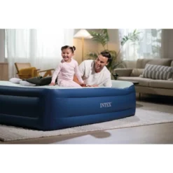 Intex Elevated 18" Pillow Rest Queen Air Mattress With Internal Pump - Off-White/Blue -Intex GUEST b9c612de 6ba6 41cf 9a6d 550865d1059f