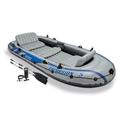 Intex Excursion 5 Person Inflatable Outdoor Fishing Raft Boat Set With 2 Aluminum Oars And Air Pump With A Intex Composite Motor Mount Kit 1 Intex Excursion 5 Person Inflatable Outdoor Fishing Raft Boat Set With 2 Aluminum Oars And Air Pump With A Intex Composite Motor Mount Kit