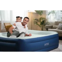 Intex Elevated 18" Pillow Rest Queen Air Mattress With Internal Pump - Off-White/Blue -Intex GUEST c600e89f a514 4f1b 9978 f7b58227d851