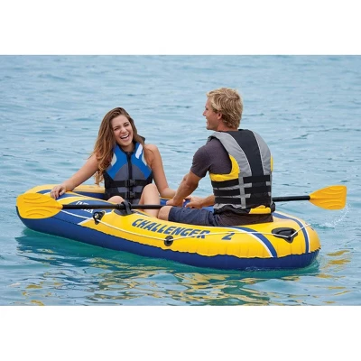 Intex Challenger 2 Inflatable 2 Person Floating Boat Raft Set With 2 48-Inch Oars, Oar Locks, Grab Handles And High-Output Hand Air Pump 4 Intex Challenger 2 Inflatable 2 Person Floating Boat Raft Set With 2 48-Inch Oars, Oar Locks, Grab Handles And High-Output Hand Air Pump - Image 4