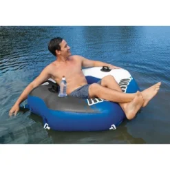 Intex River Run Single Person Inflatable Connecting Floating Lounge Tube Backrest Chair With Built-In Cupholders And Mesh Bottom, Blue -Intex GUEST e1daaeea 359c 44f6 a748 497341f3dd98