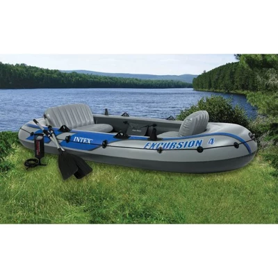 Intex Excursion 4 Inflatable River/Lake Boat Raft Set & Motor Mount Kit 4 Intex Excursion 4 Inflatable River/Lake Boat Raft Set & Motor Mount Kit - Image 4