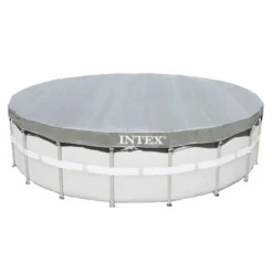 Intex 28041E UV Resistant Deluxe Debris Pool Cover For 18-Foot Intex Ultra Frame Round Above Ground Swimming Pools With Drain Holes, Gray