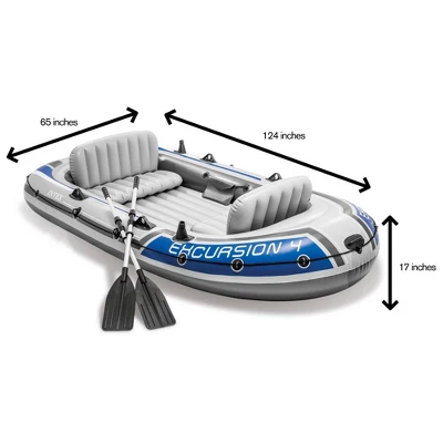 Intex Excursion 4 Inflatable Raft Set W/ 2 Transom Mount 8 Speed Trolling Motors 2 Intex Excursion 4 Inflatable Raft Set W/ 2 Transom Mount 8 Speed Trolling Motors - Image 2
