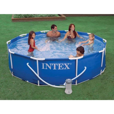 Intex 28201EH 10ft X 30in 4 Person Metal Frame Outdoor Above Ground Round Swimming Pool With Filter Pump And 6 Type H Replacement Filter Cartridges 4 Intex 28201EH 10ft X 30in 4 Person Metal Frame Outdoor Above Ground Round Swimming Pool With Filter Pump And 6 Type H Replacement Filter Cartridges - Image 4